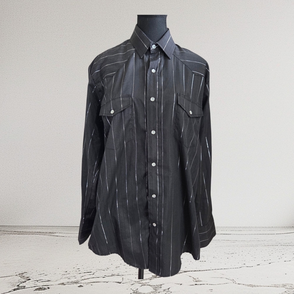 Roper Black Striped Casual Button Down Shirt Size Med